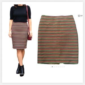 TALBOTS MULTICOLOR STRIPED STRAIGHT PENCIL MIDI SKIRT